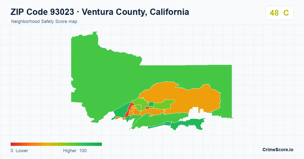 ZIP Code 93023 in Ventura County, California neighborhood Safety Score map