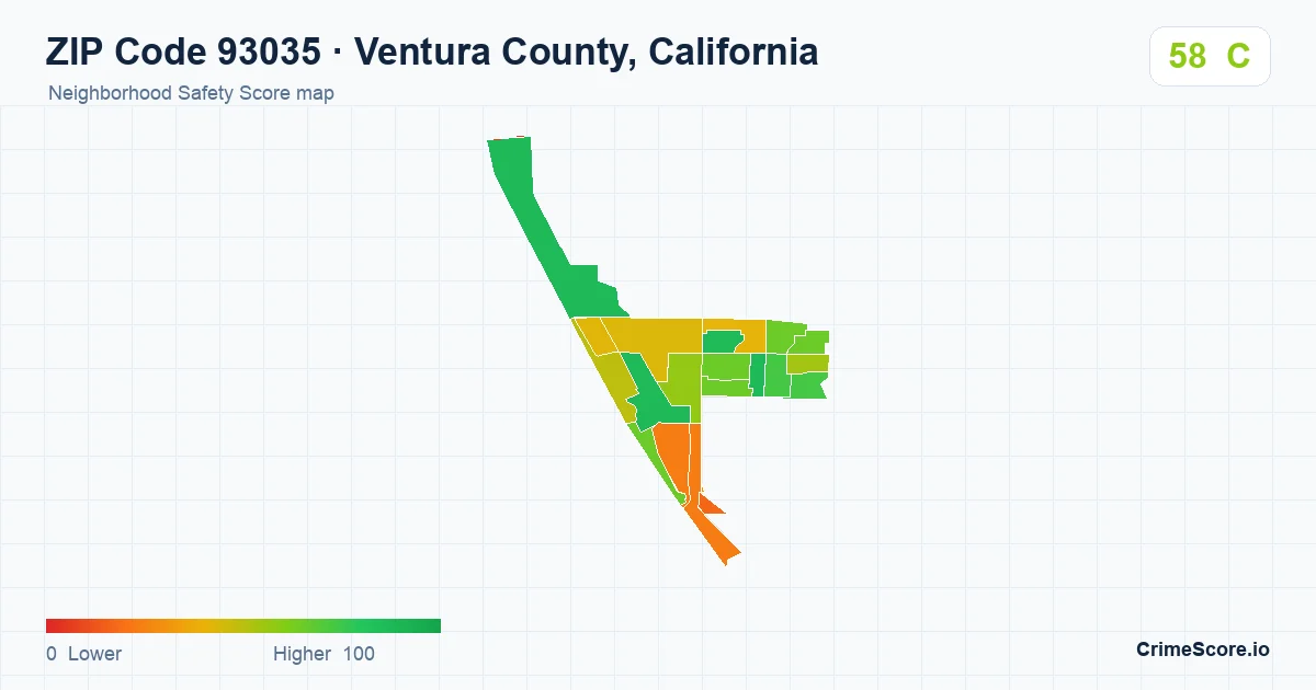 ZIP Code 93035 in Ventura County, California neighborhood Safety Score map