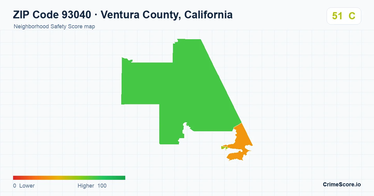 ZIP Code 93040 in Ventura County, California neighborhood Safety Score map