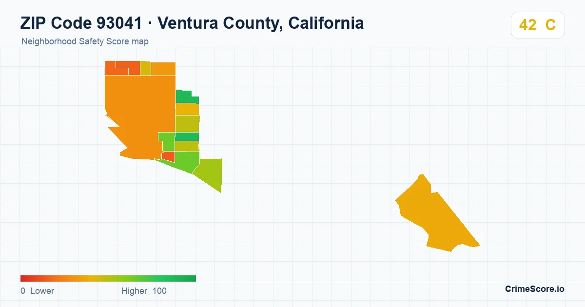 ZIP Code 93041 in Ventura County, California neighborhood Safety Score map