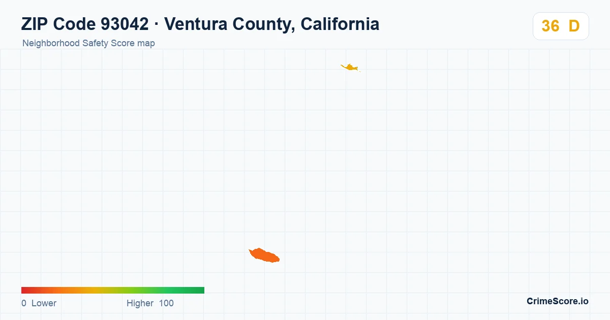 ZIP Code 93042 in Ventura County, California neighborhood Safety Score map