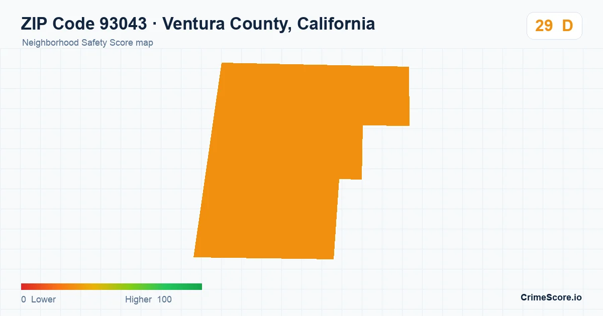 ZIP Code 93043 in Ventura County, California neighborhood Safety Score map
