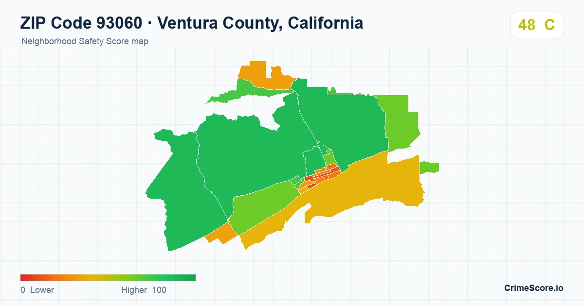 ZIP Code 93060 in Ventura County, California neighborhood Safety Score map