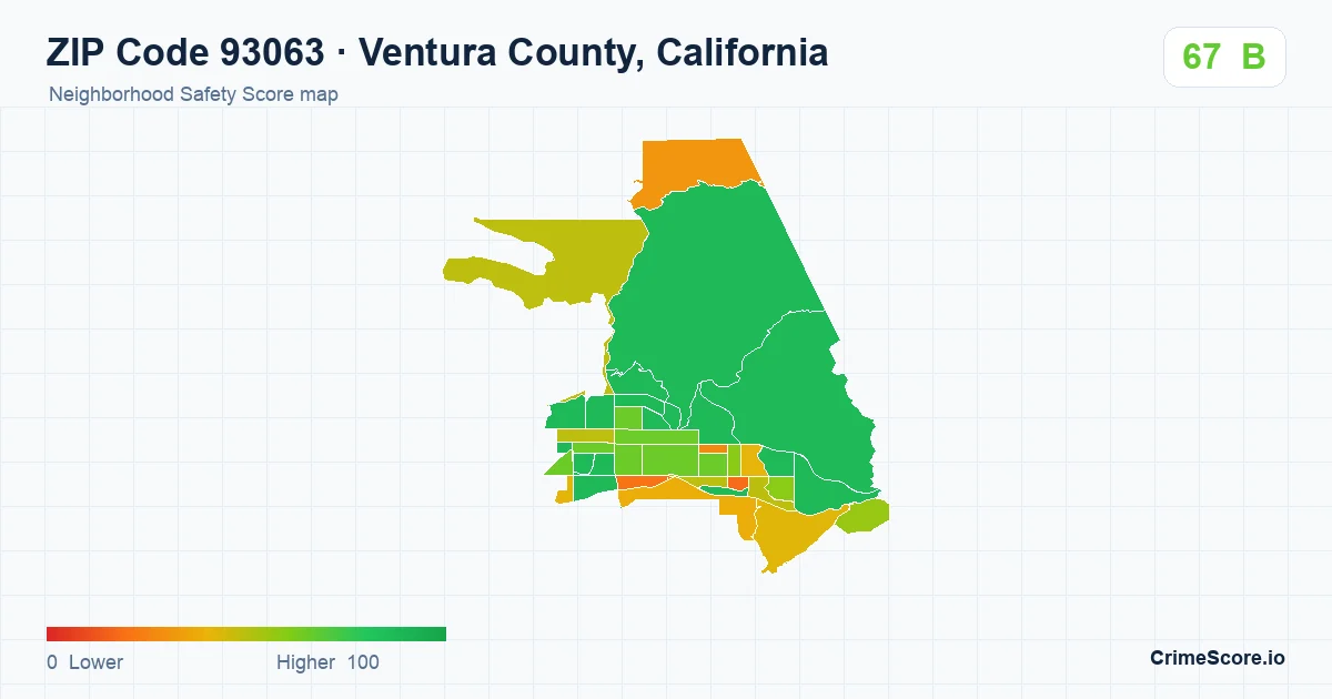 ZIP Code 93063 in Ventura County, California neighborhood Safety Score map
