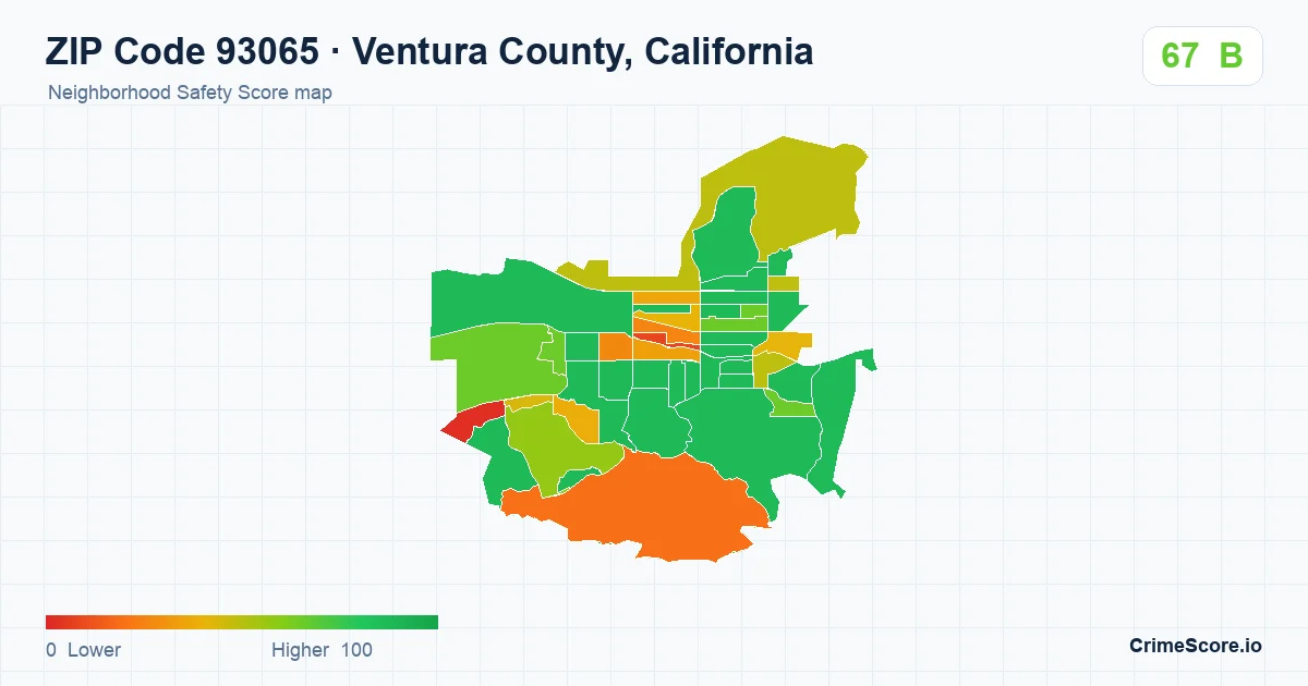 ZIP Code 93065 in Ventura County, California neighborhood Safety Score map