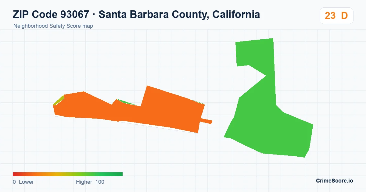 ZIP Code 93067 in Santa Barbara County, California neighborhood Safety Score map