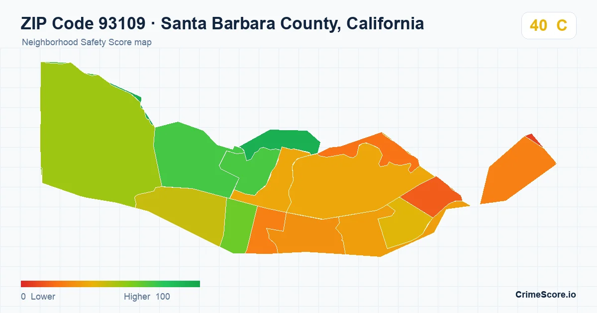 ZIP Code 93109 in Santa Barbara County, California neighborhood Safety Score map