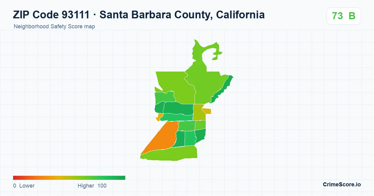 ZIP Code 93111 in Santa Barbara County, California neighborhood Safety Score map