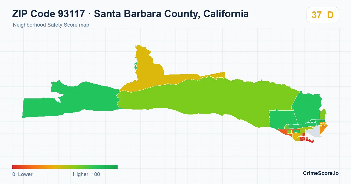 ZIP Code 93117 in Santa Barbara County, California neighborhood Safety Score map