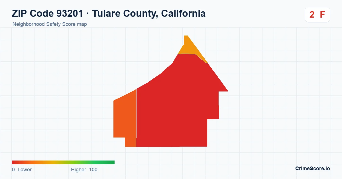 ZIP Code 93201 in Tulare County, California neighborhood Safety Score map