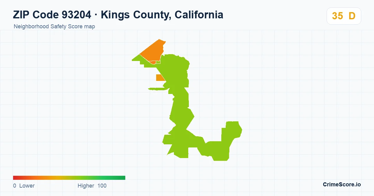 ZIP Code 93204 in Kings County, California neighborhood Safety Score map