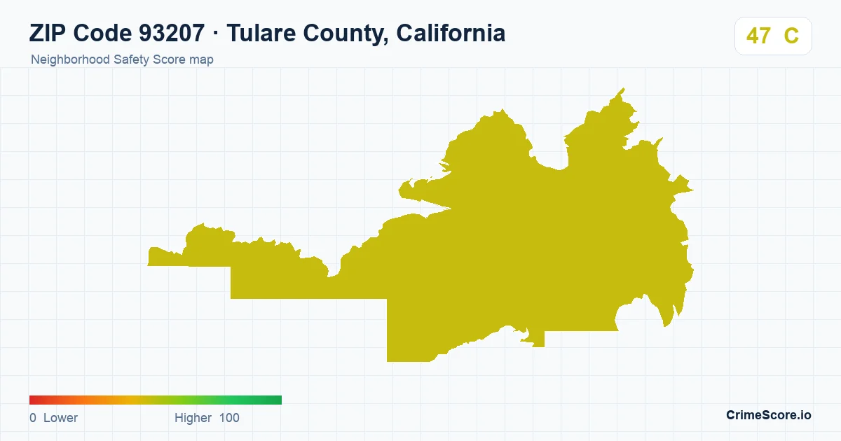 ZIP Code 93207 in Tulare County, California neighborhood Safety Score map