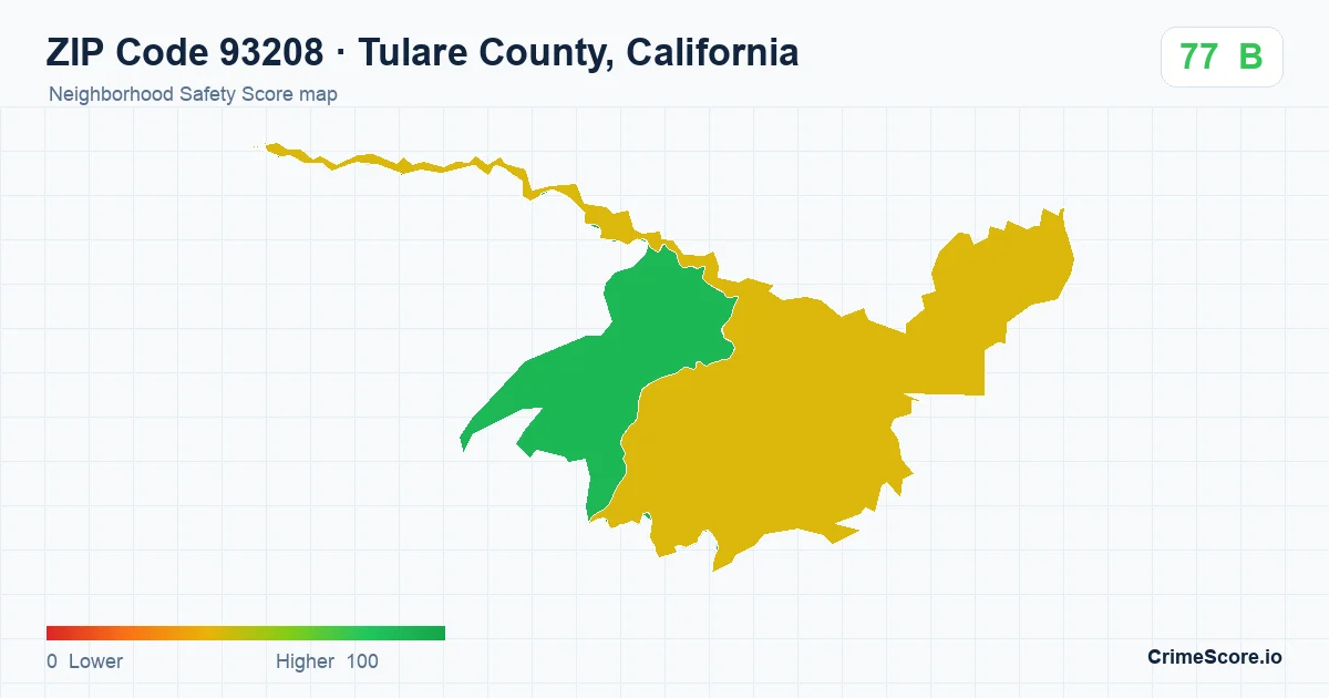 ZIP Code 93208 in Tulare County, California neighborhood Safety Score map