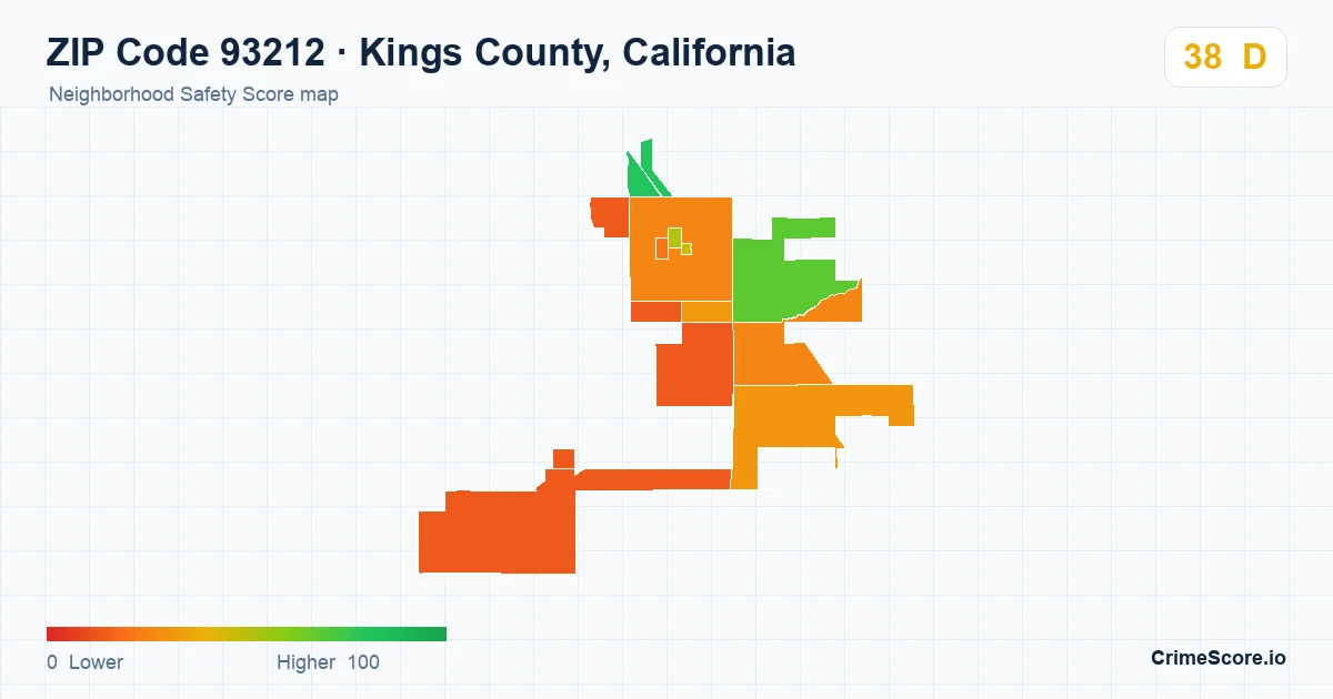 ZIP Code 93212 in Kings County, California neighborhood Safety Score map