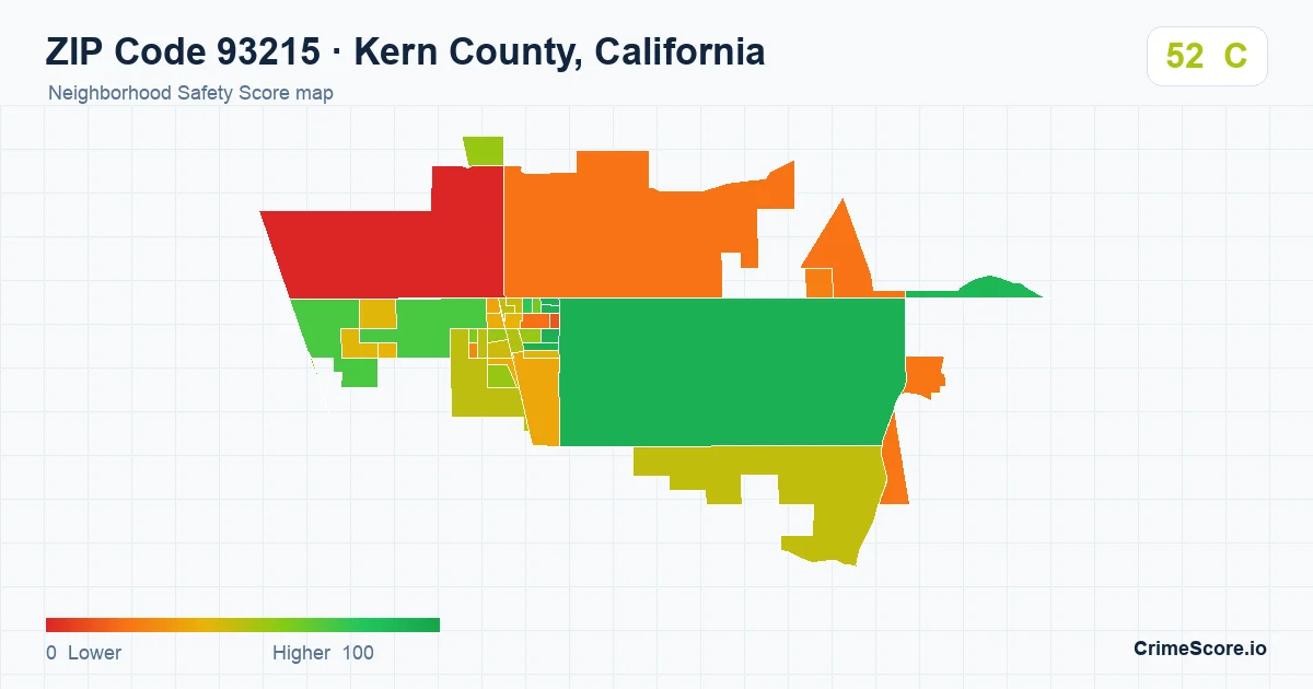 ZIP Code 93215 in Kern County, California neighborhood Safety Score map