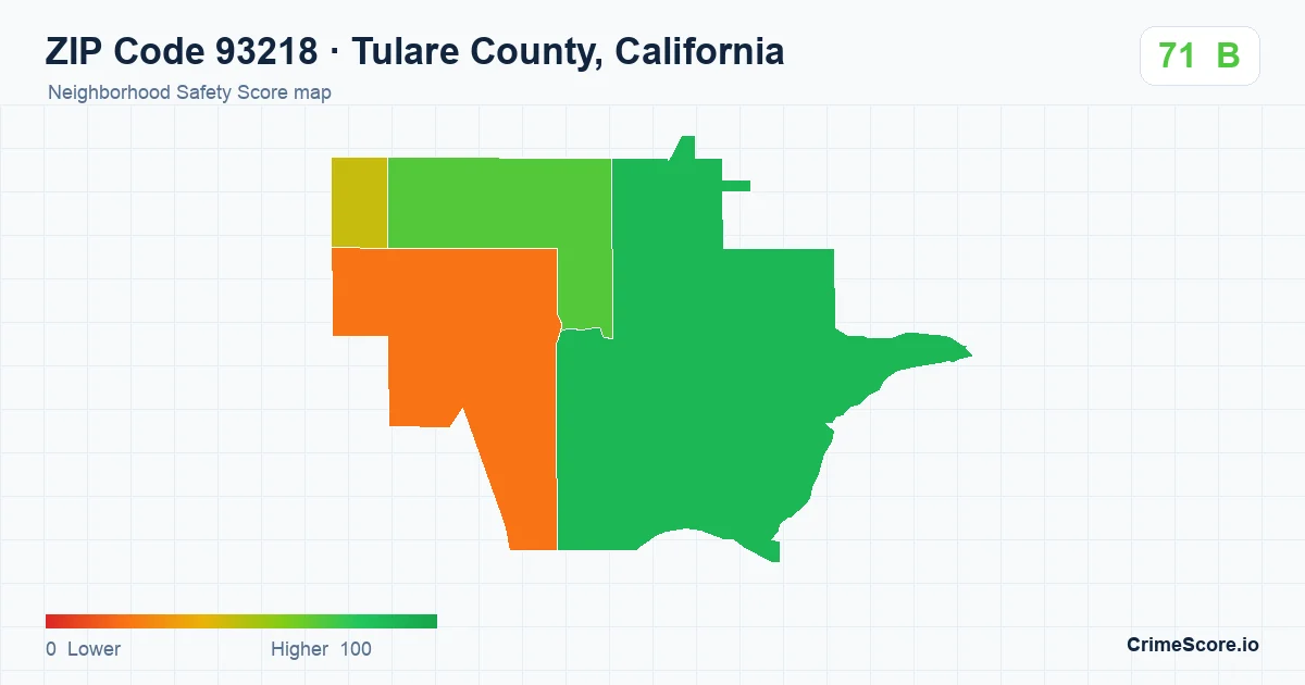 ZIP Code 93218 in Tulare County, California neighborhood Safety Score map