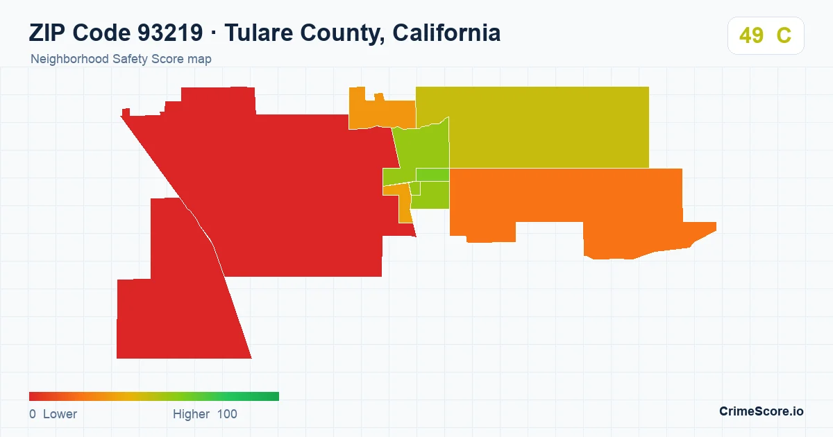 ZIP Code 93219 in Tulare County, California neighborhood Safety Score map