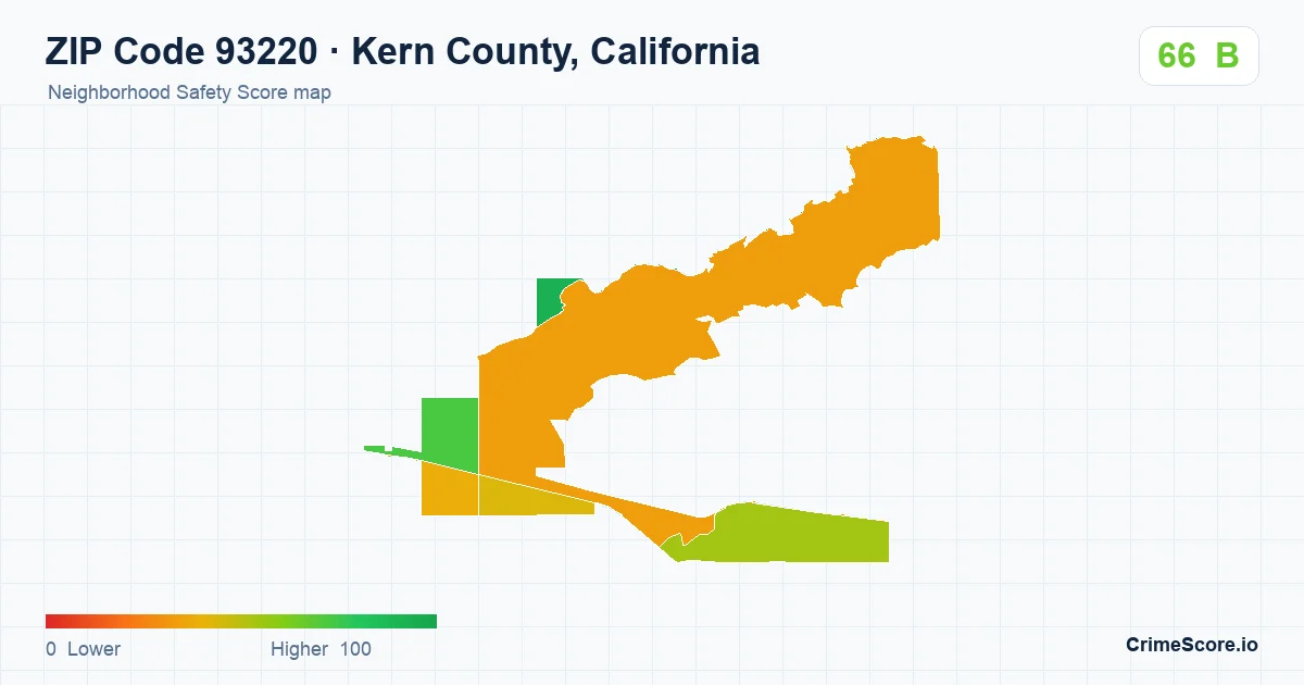 ZIP Code 93220 in Kern County, California neighborhood Safety Score map