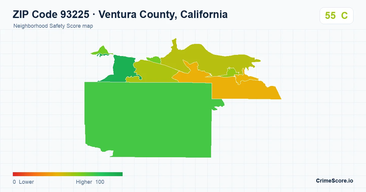ZIP Code 93225 in Ventura County, California neighborhood Safety Score map