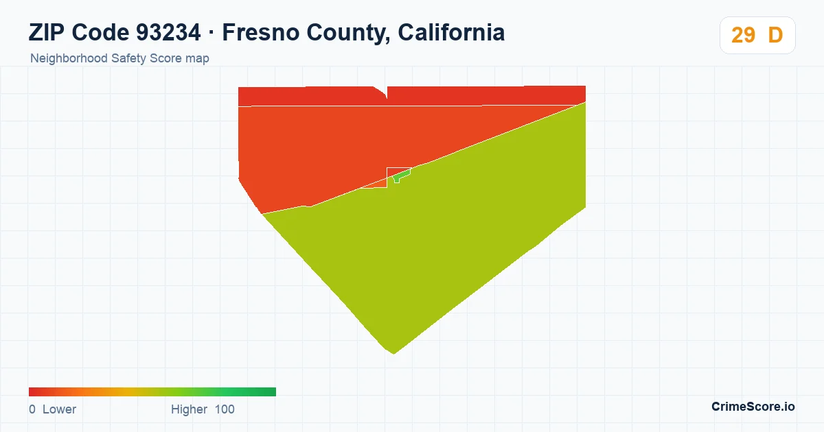 ZIP Code 93234 in Fresno County, California neighborhood Safety Score map