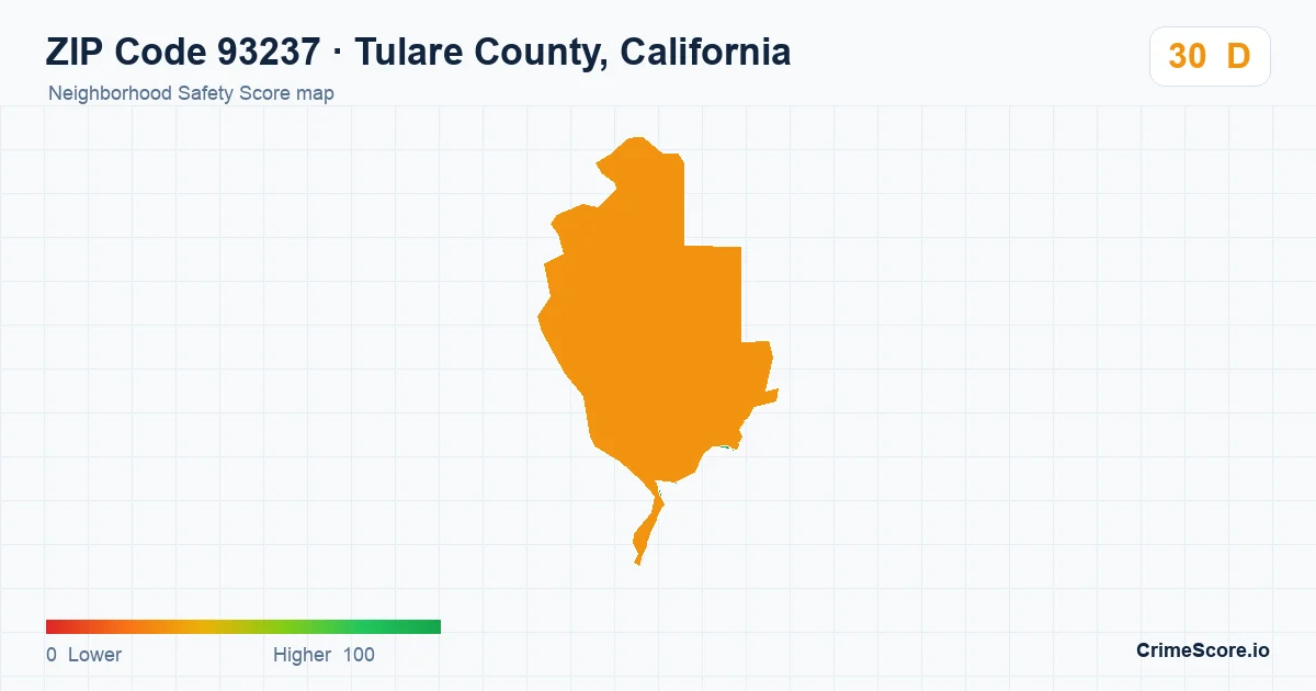 ZIP Code 93237 in Tulare County, California neighborhood Safety Score map