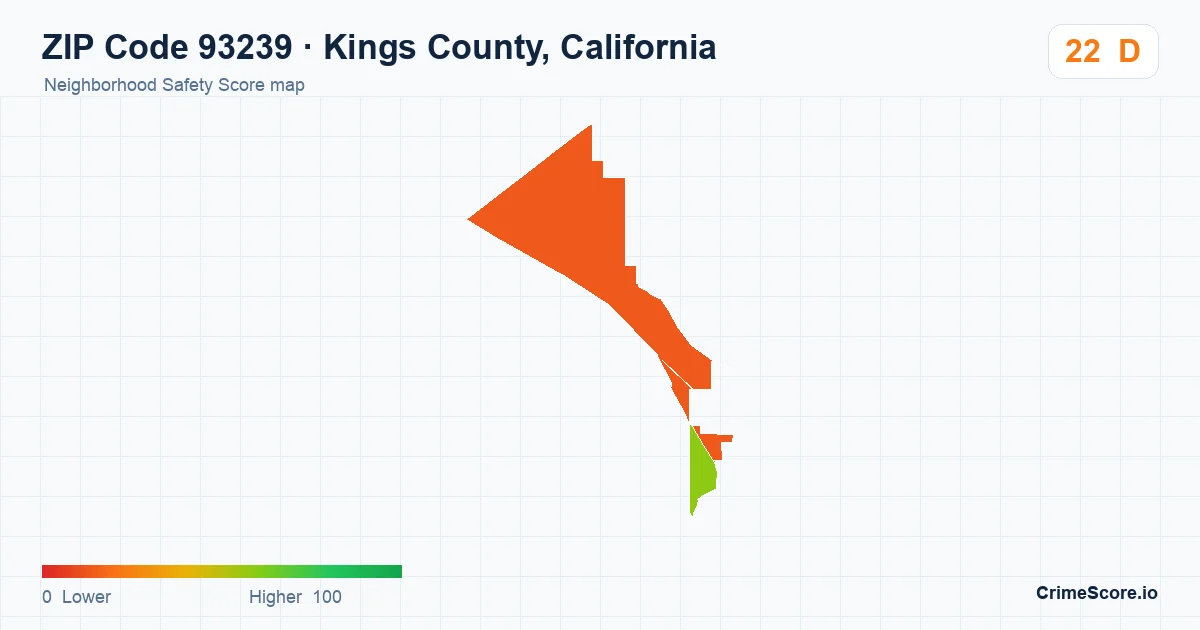 ZIP Code 93239 in Kings County, California neighborhood Safety Score map