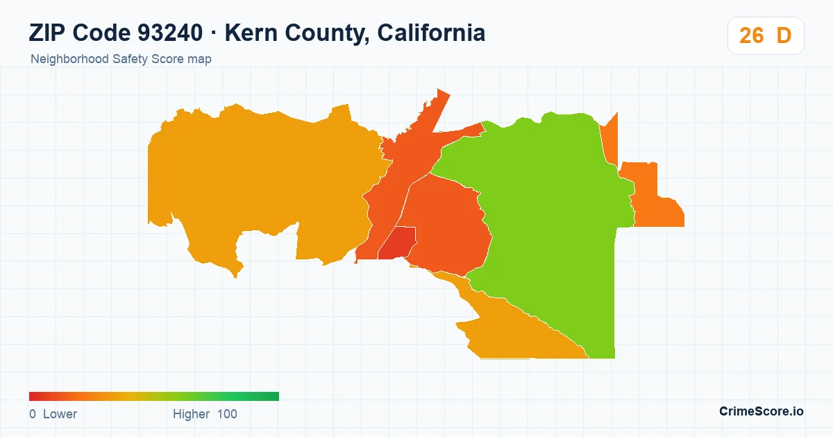 ZIP Code 93240 in Kern County, California neighborhood Safety Score map