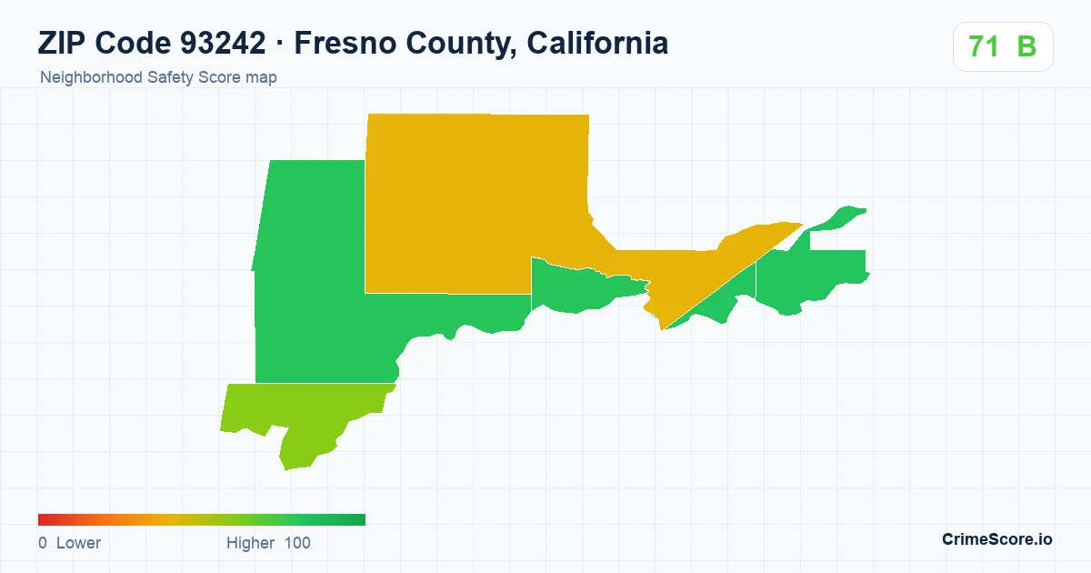 ZIP Code 93242 in Fresno County, California neighborhood Safety Score map