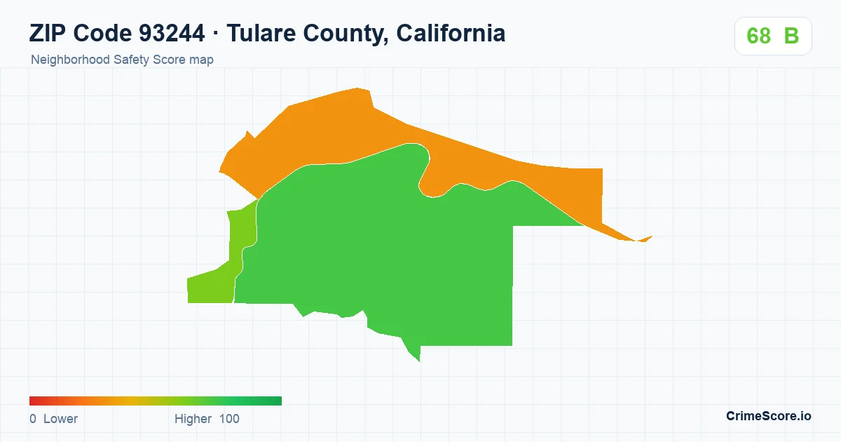 ZIP Code 93244 in Tulare County, California neighborhood Safety Score map