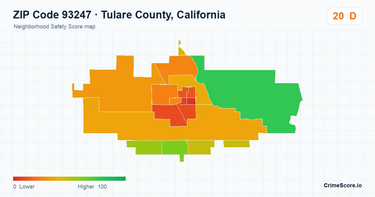 ZIP Code 93247 in Tulare County, California neighborhood Safety Score map