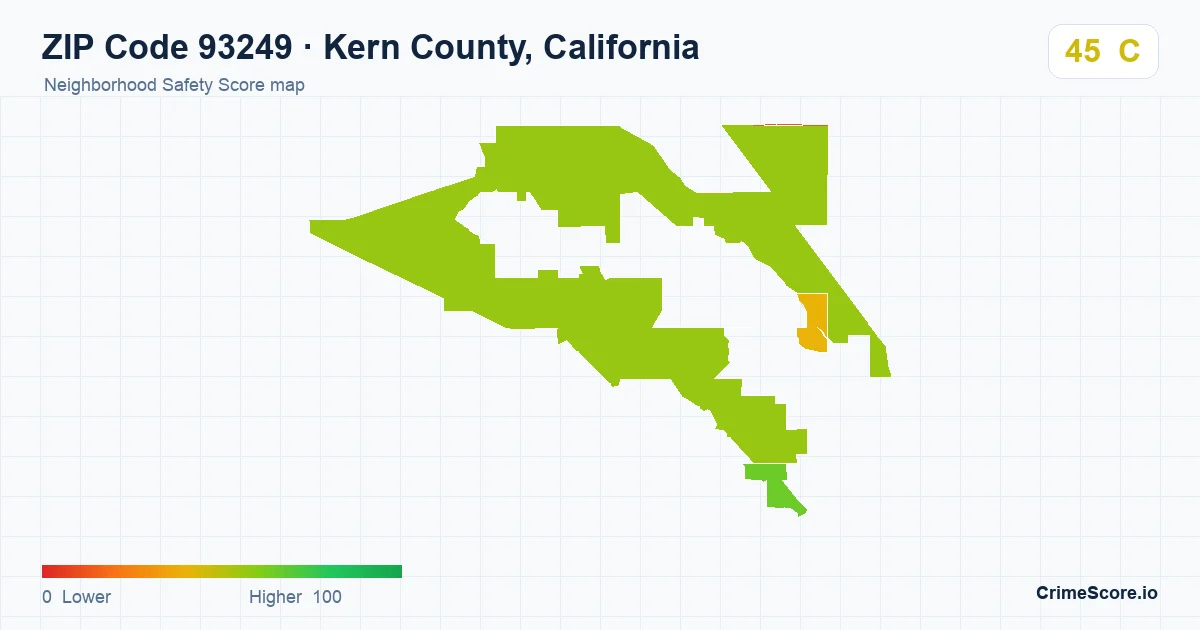 ZIP Code 93249 in Kern County, California neighborhood Safety Score map