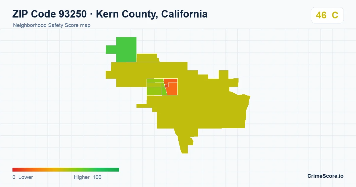 ZIP Code 93250 in Kern County, California neighborhood Safety Score map