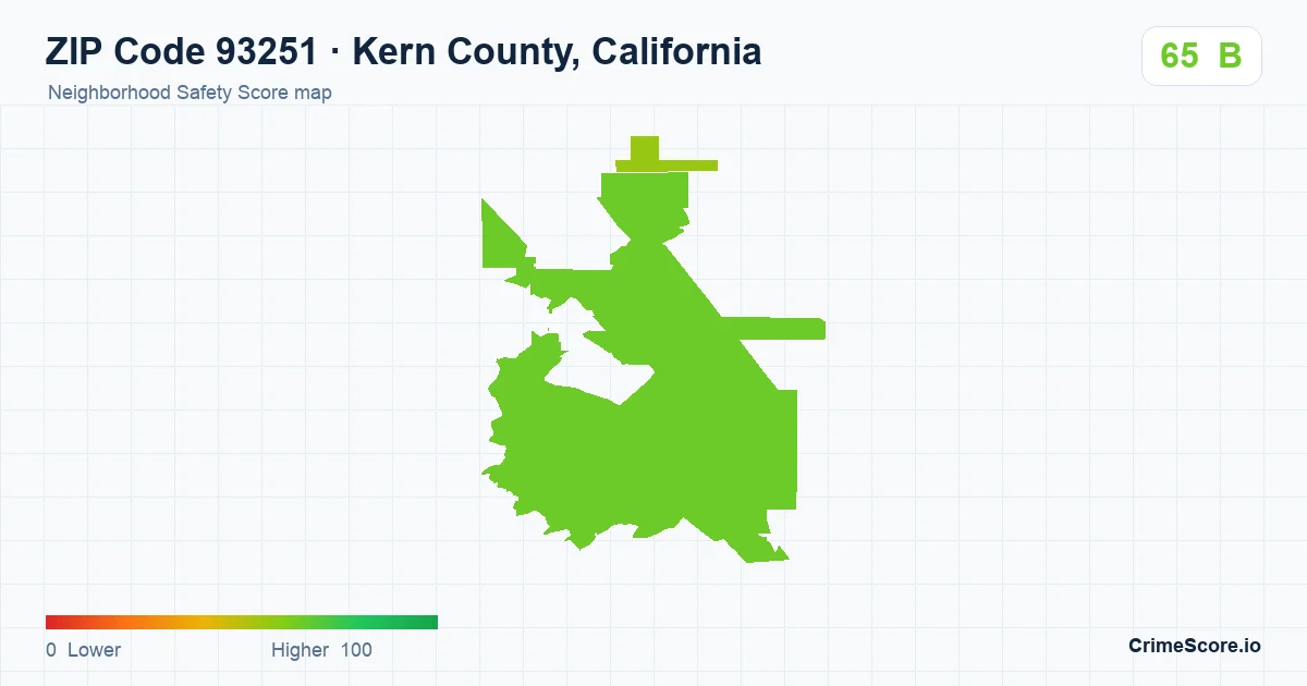 ZIP Code 93251 in Kern County, California neighborhood Safety Score map