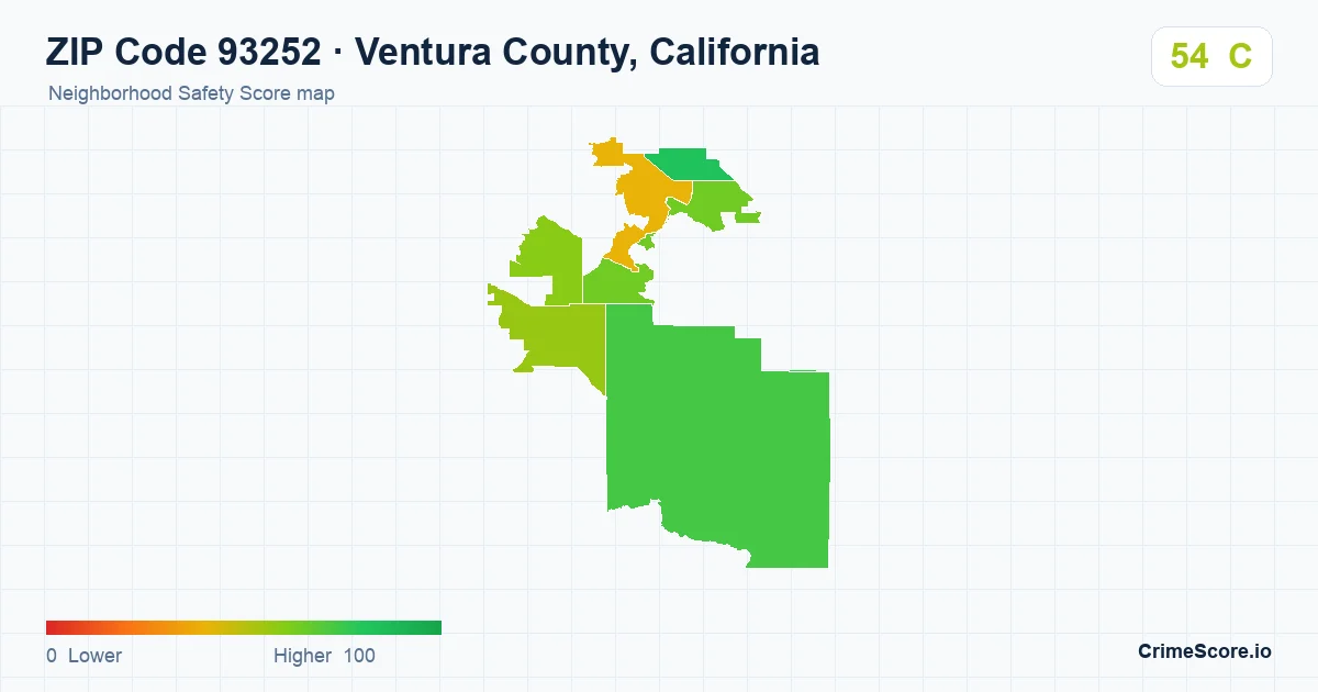 ZIP Code 93252 in Ventura County, California neighborhood Safety Score map