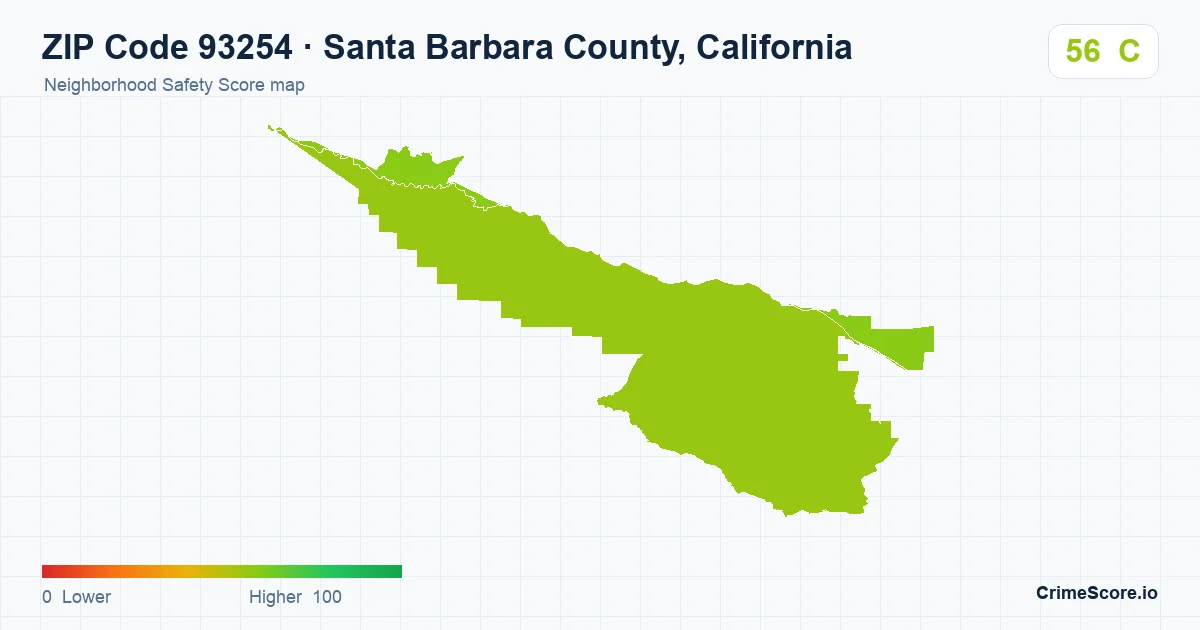 ZIP Code 93254 in Santa Barbara County, California neighborhood Safety Score map