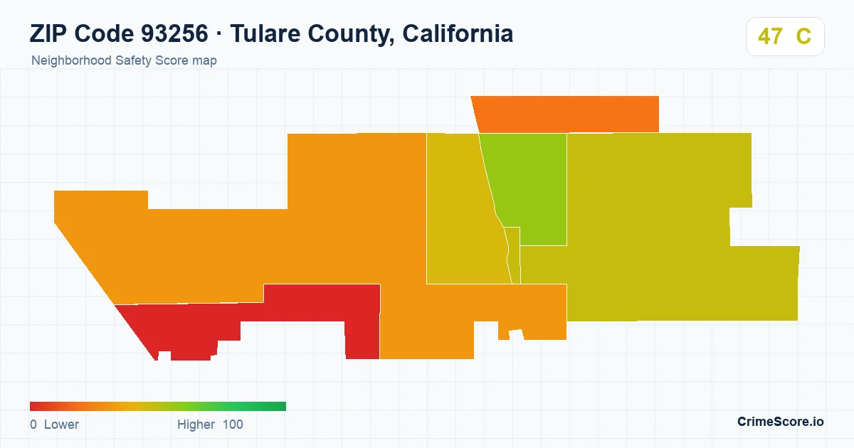 ZIP Code 93256 in Tulare County, California neighborhood Safety Score map