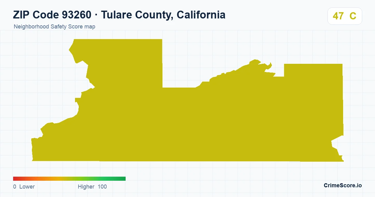 ZIP Code 93260 in Tulare County, California neighborhood Safety Score map