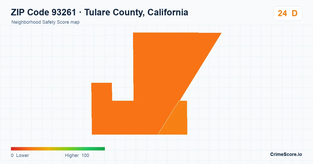 ZIP Code 93261 in Tulare County, California neighborhood Safety Score map