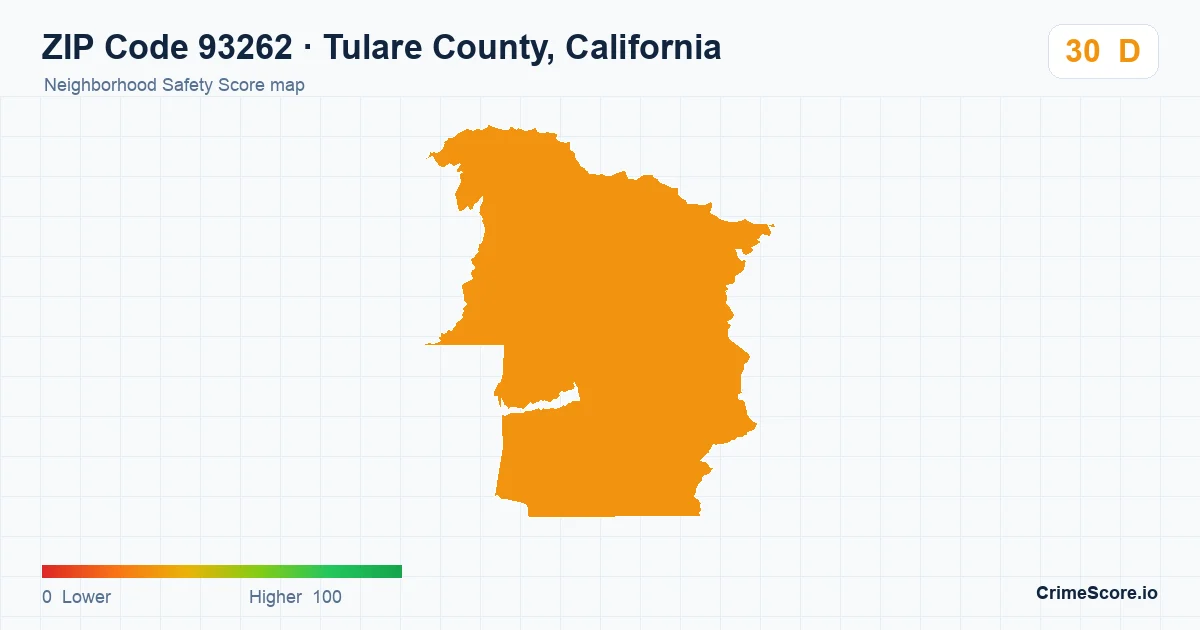 ZIP Code 93262 in Tulare County, California neighborhood Safety Score map