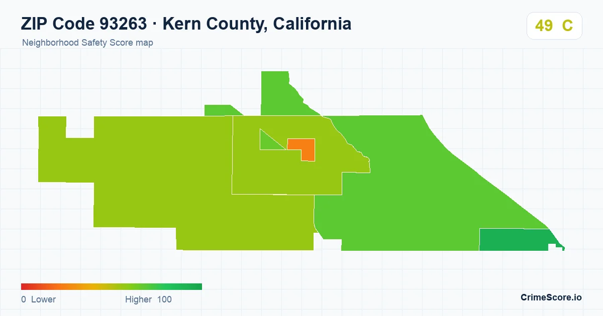 ZIP Code 93263 in Kern County, California neighborhood Safety Score map