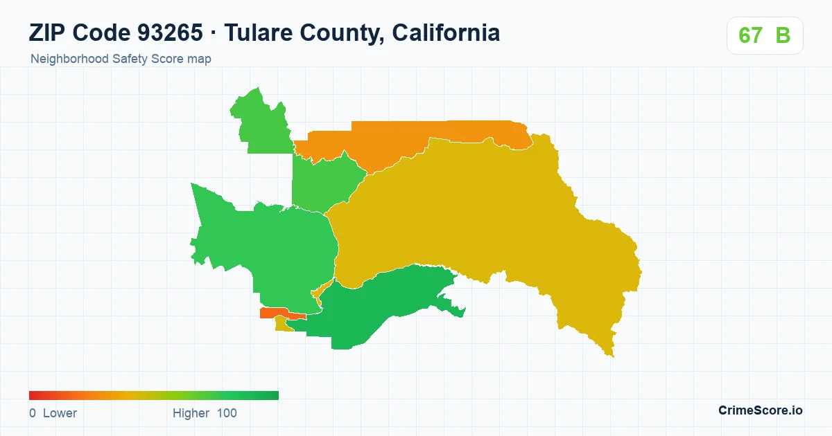 ZIP Code 93265 in Tulare County, California neighborhood Safety Score map