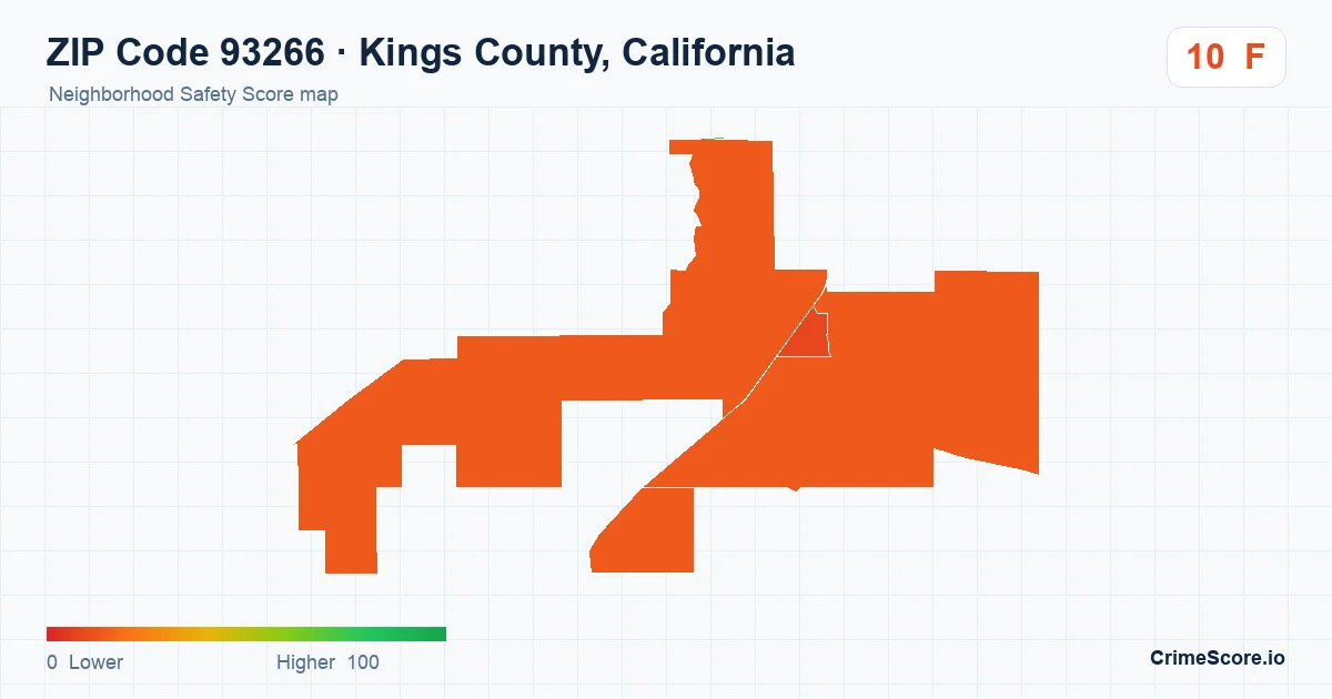 ZIP Code 93266 in Kings County, California neighborhood Safety Score map