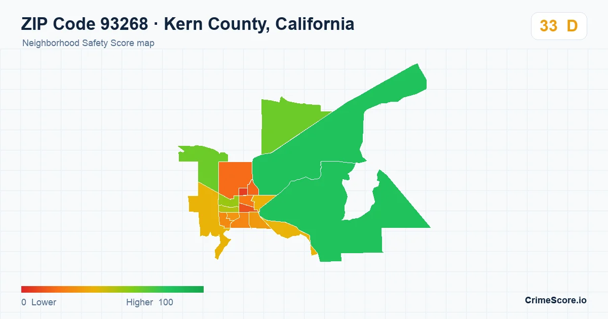 ZIP Code 93268 in Kern County, California neighborhood Safety Score map