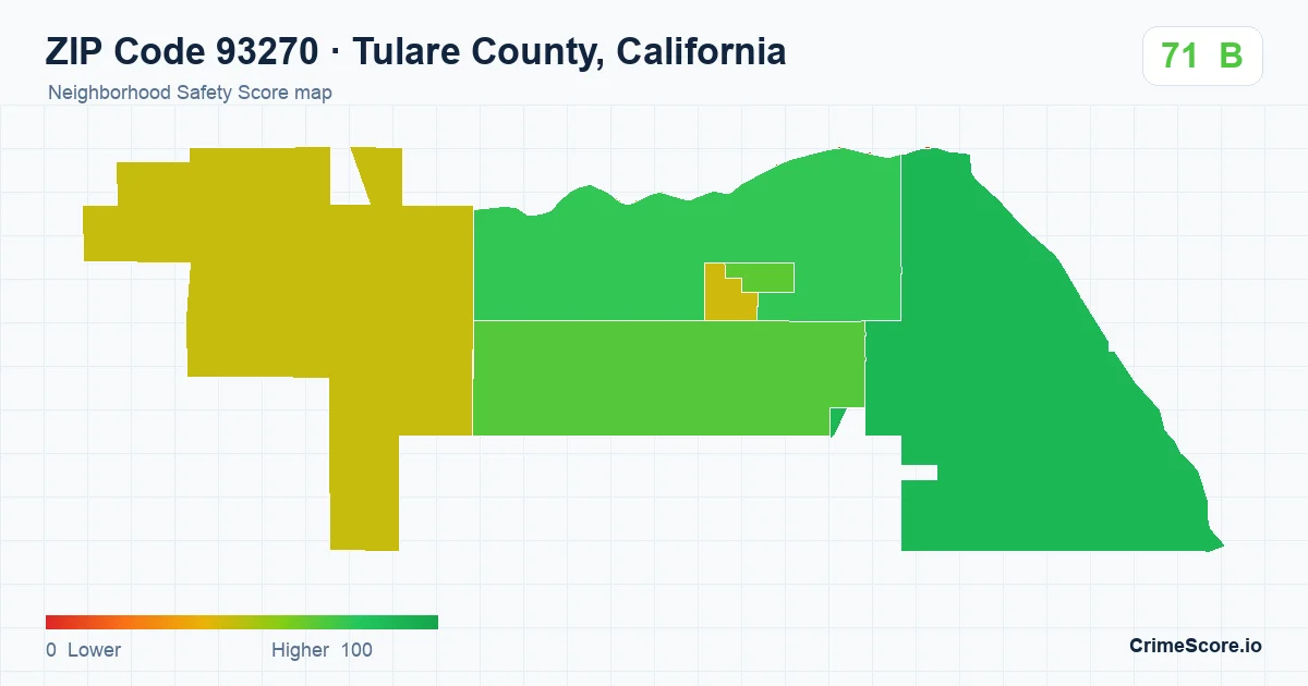 ZIP Code 93270 in Tulare County, California neighborhood Safety Score map