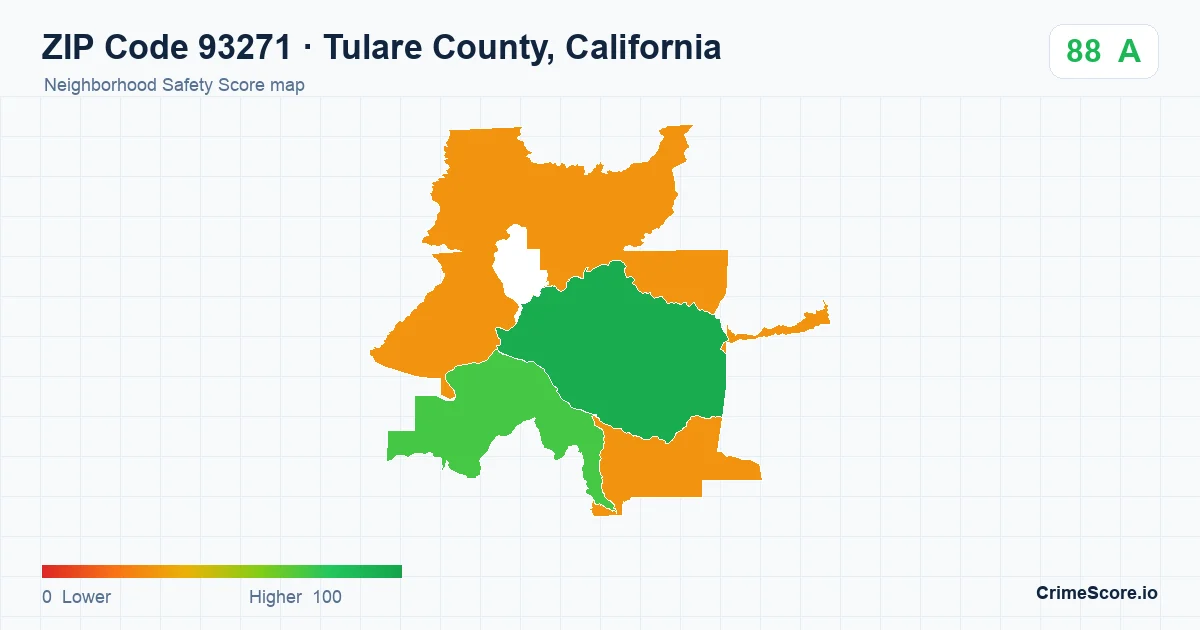 ZIP Code 93271 in Tulare County, California neighborhood Safety Score map