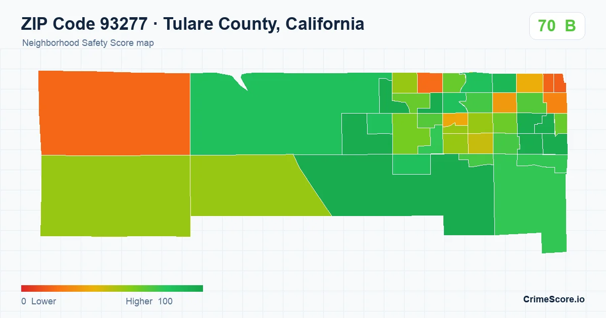 ZIP Code 93277 in Tulare County, California neighborhood Safety Score map