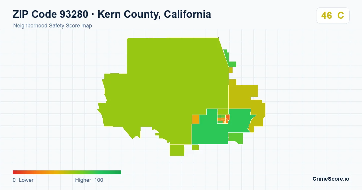 ZIP Code 93280 in Kern County, California neighborhood Safety Score map