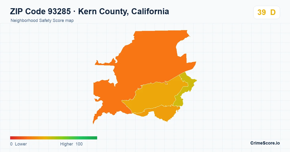 ZIP Code 93285 in Kern County, California neighborhood Safety Score map