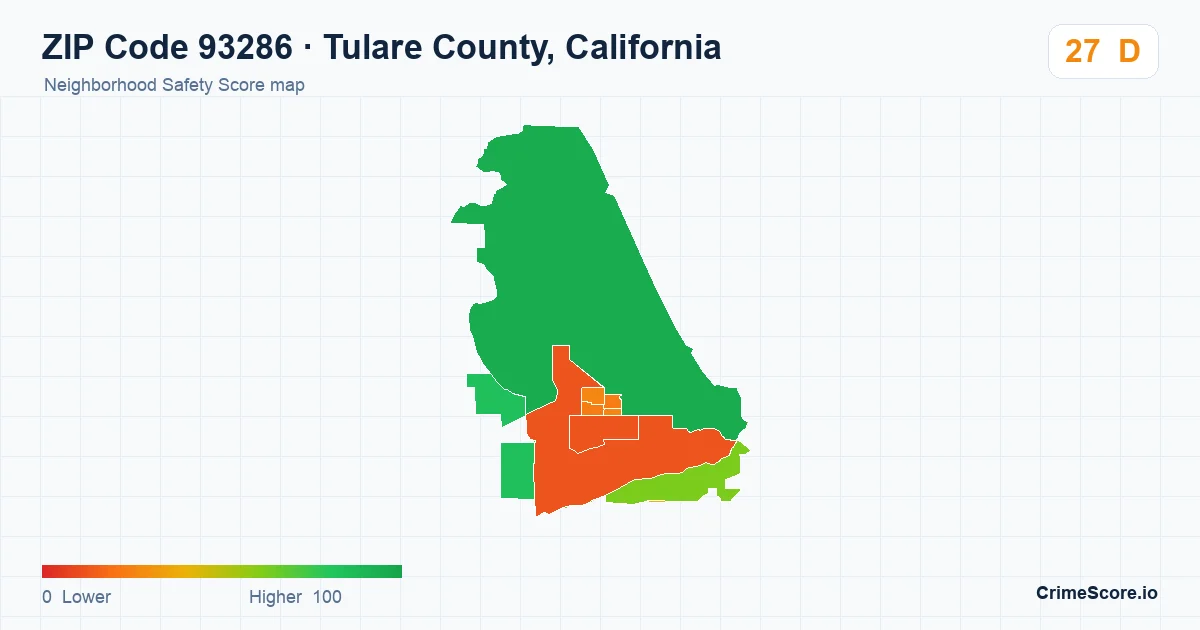 ZIP Code 93286 in Tulare County, California neighborhood Safety Score map