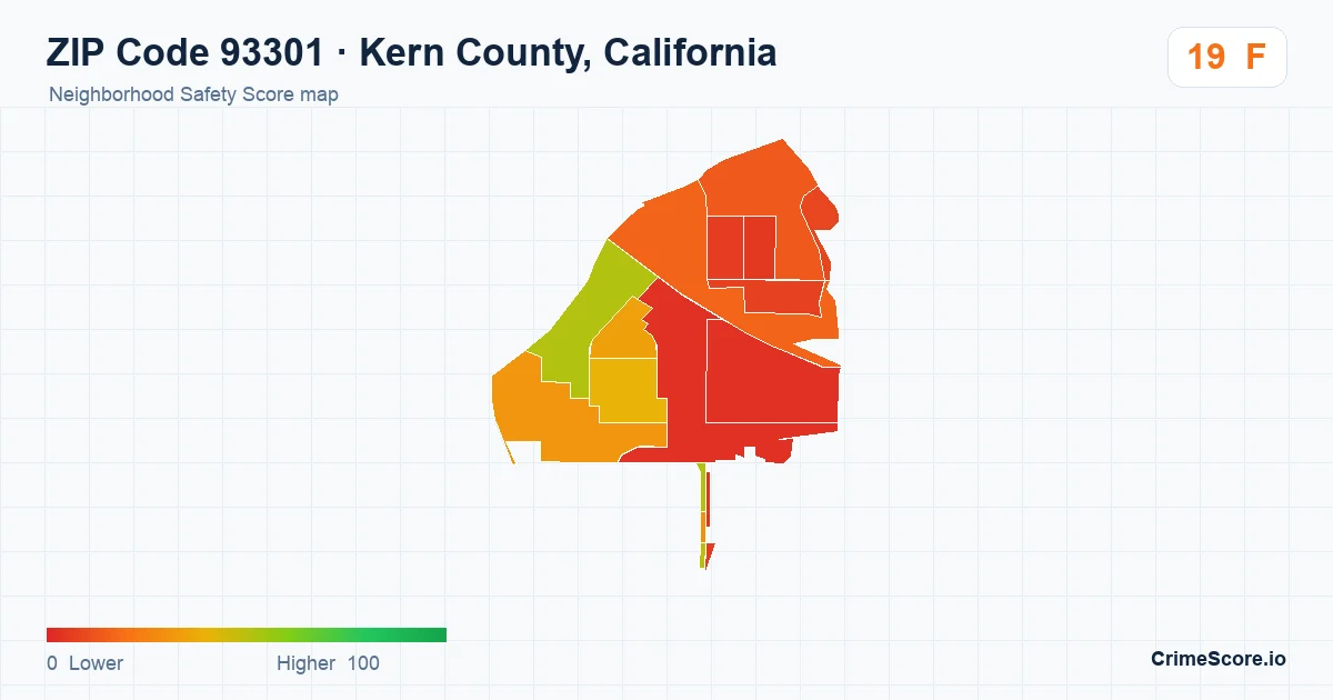 ZIP Code 93301 in Kern County, California neighborhood Safety Score map